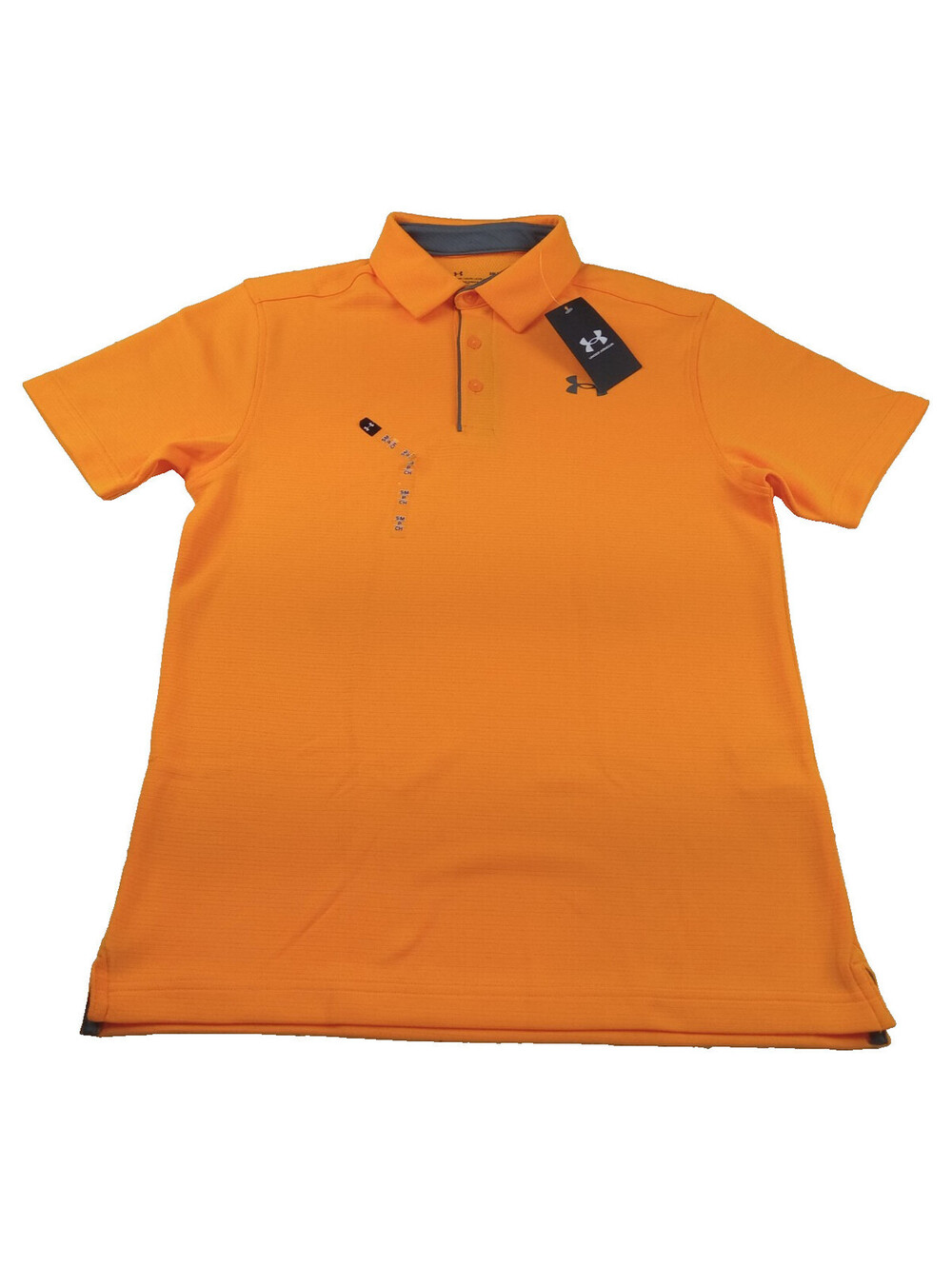 Under Armour Tech Polo Shirt Mens Small Orange Dark Logo Short Sleeve Loose Fit